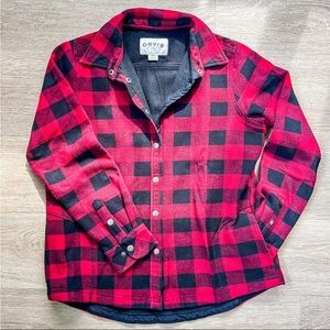 Orvis Pinnacle Red & Black Buffalo Check Plaid Fleece Lined Flannel, Medium